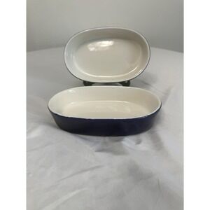 Alco Industries Cobalt Blue Oval Stoneware Baking Dishe Set of 2 Ceramic Ramekin